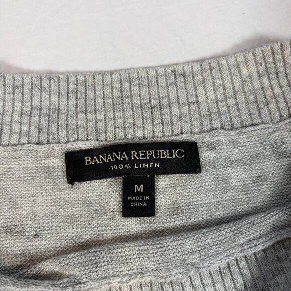 Banana Republic womens linen gray white stripe boatneck sweater. Size M nautical - Picture 3 of 5